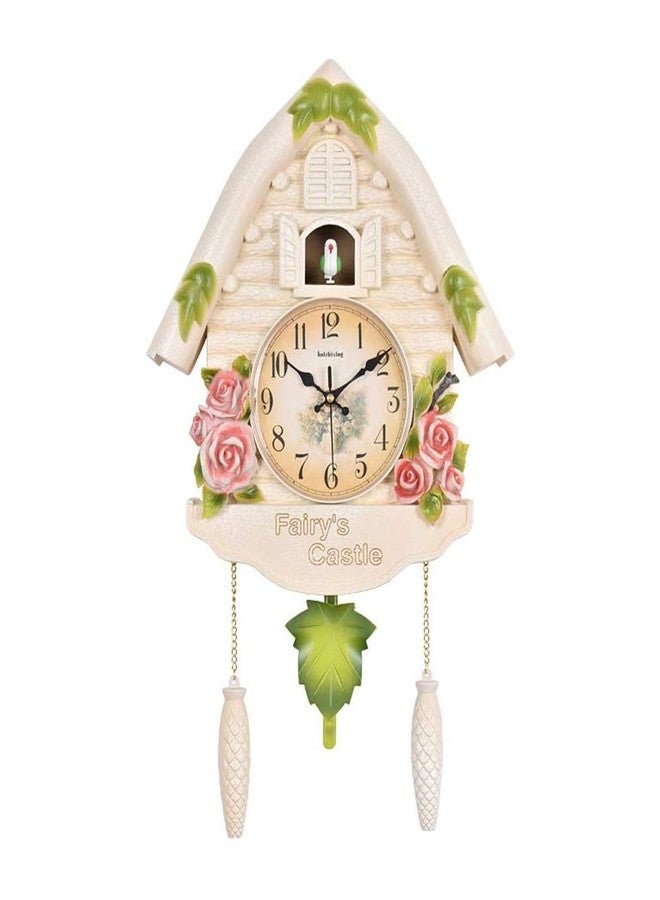 Three Secondz Analog Cuckoo Clock with kukoo Wall Clock Living Cuchoo Bird Alarm Clock for Living and Kids Room (Rose White), Plastic, 36x60 Cm - Image 1